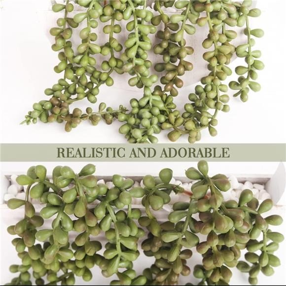 2pcs Artificial Succulents Hanging Plants 12.2'' Fake String of Pearls in Pot - Picture 3 of 6